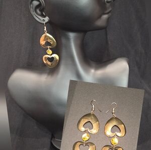 Gold Heart Drop Earrings